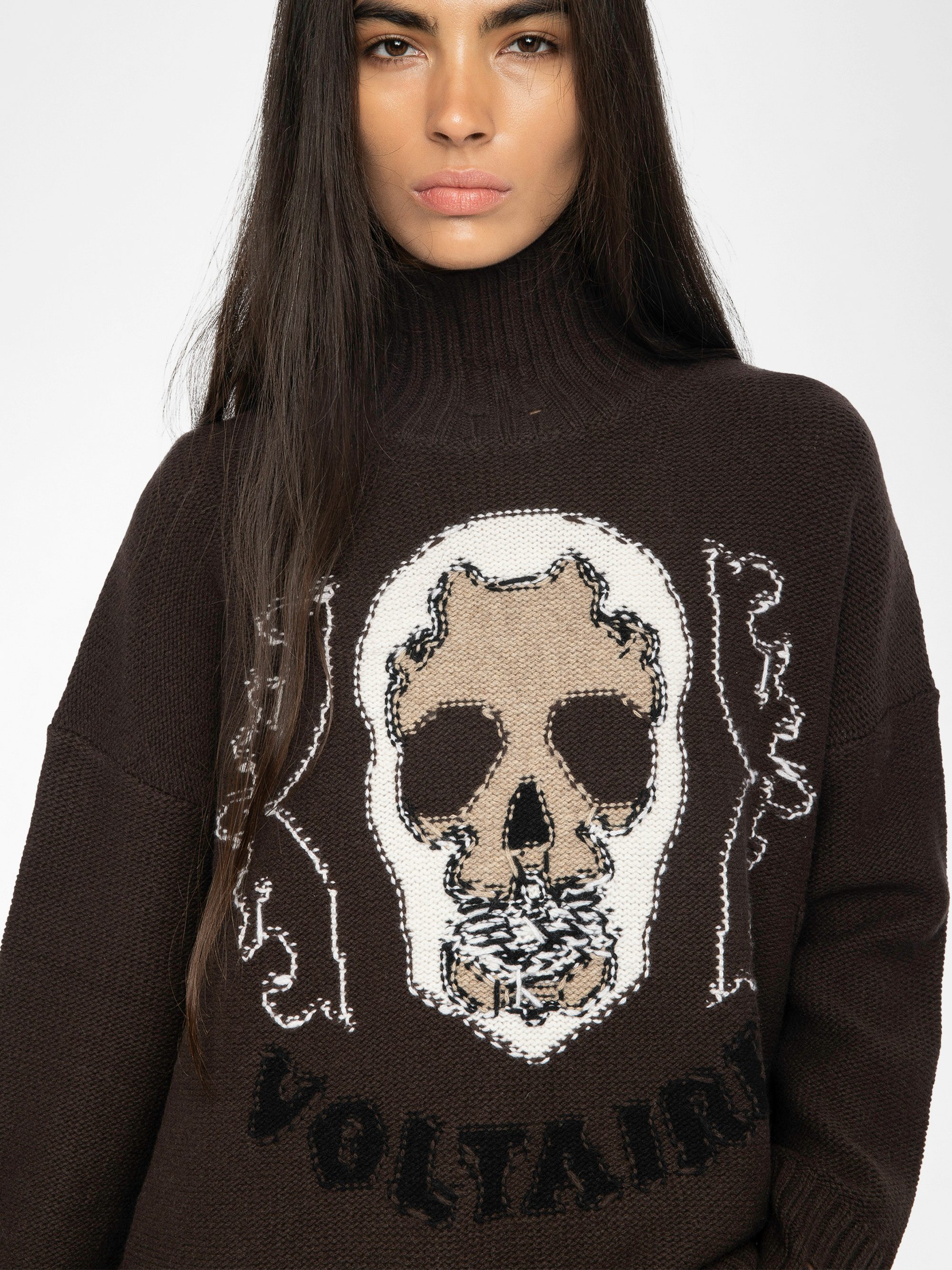 Bleeza Jumper 100% Merino Wool - Jumper with high neck featuring intarsia skull on front.